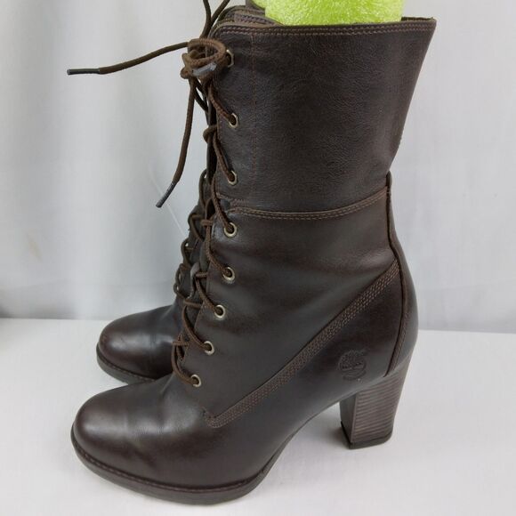 Timberland Earthkeepers Lace Up Boots Brown Leather High Heel Women's Size 8 - Picture 6 of 15